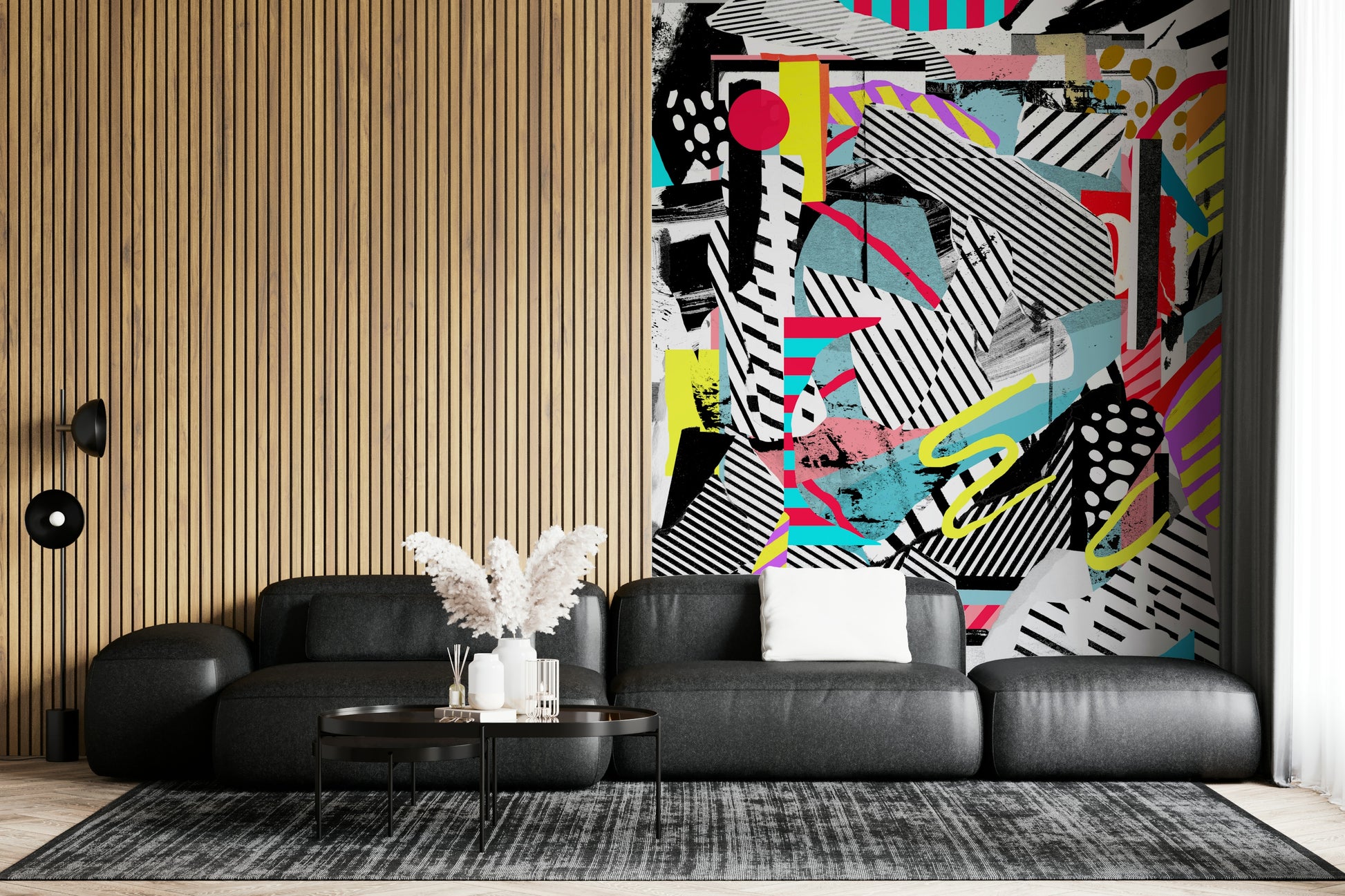An artistic minimalist form mural for home decor.