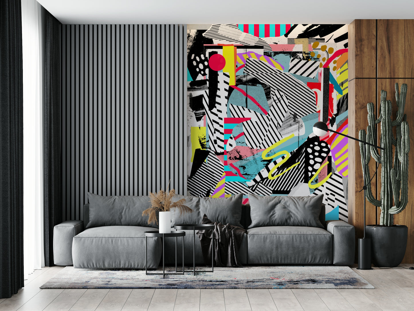 A calming abstract design wallpaper mural that defines a space.