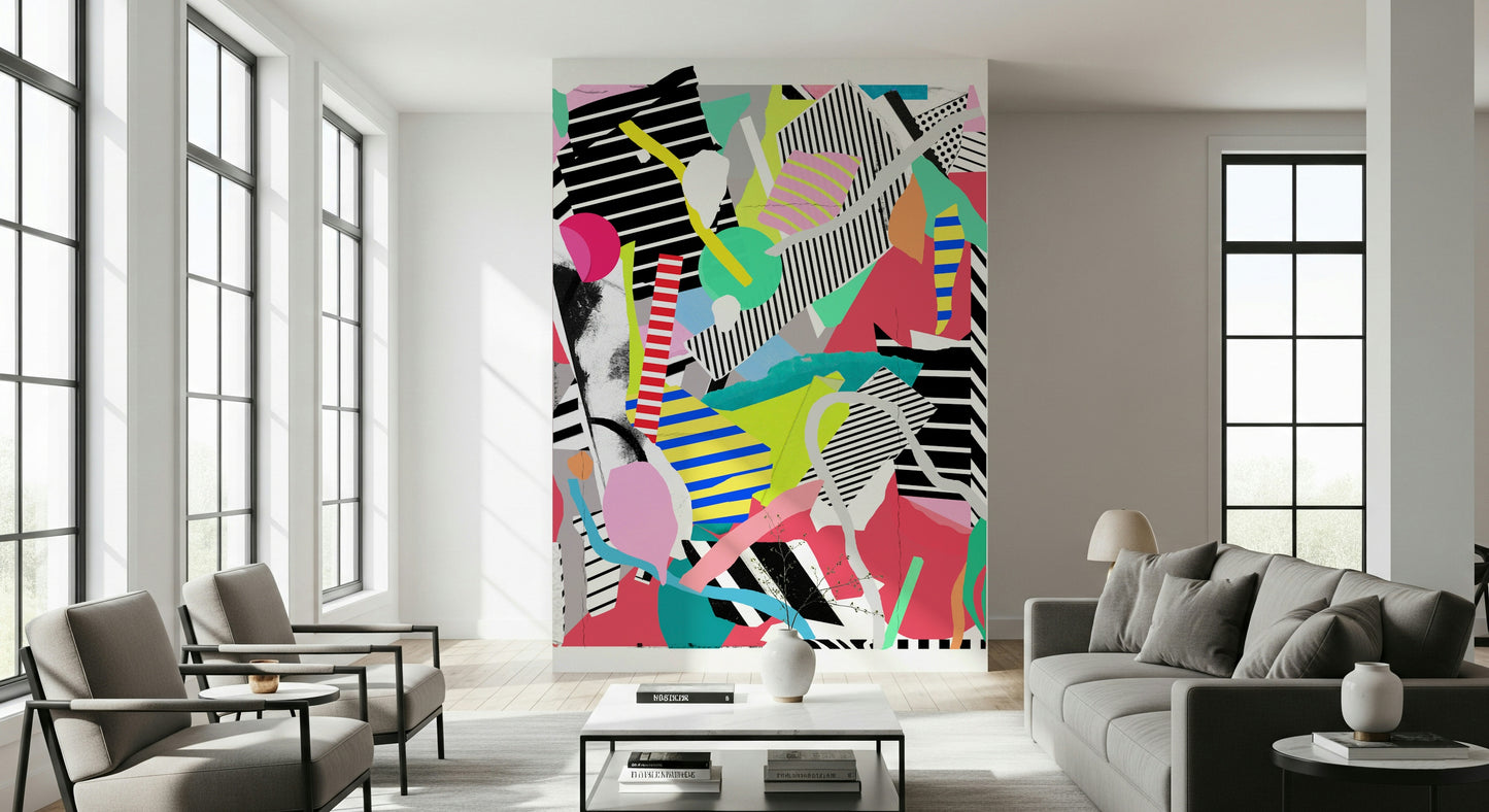A calming abstract design wallpaper mural that defines a space.