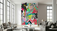 A calming abstract design wallpaper mural that defines a space.