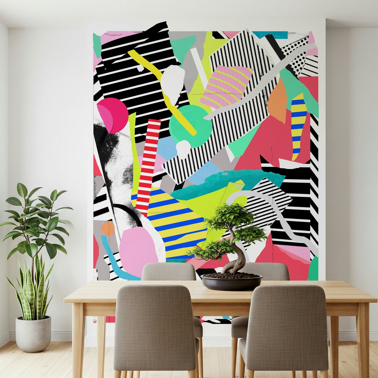 A beautiful modern art wall mural of delicate lines.