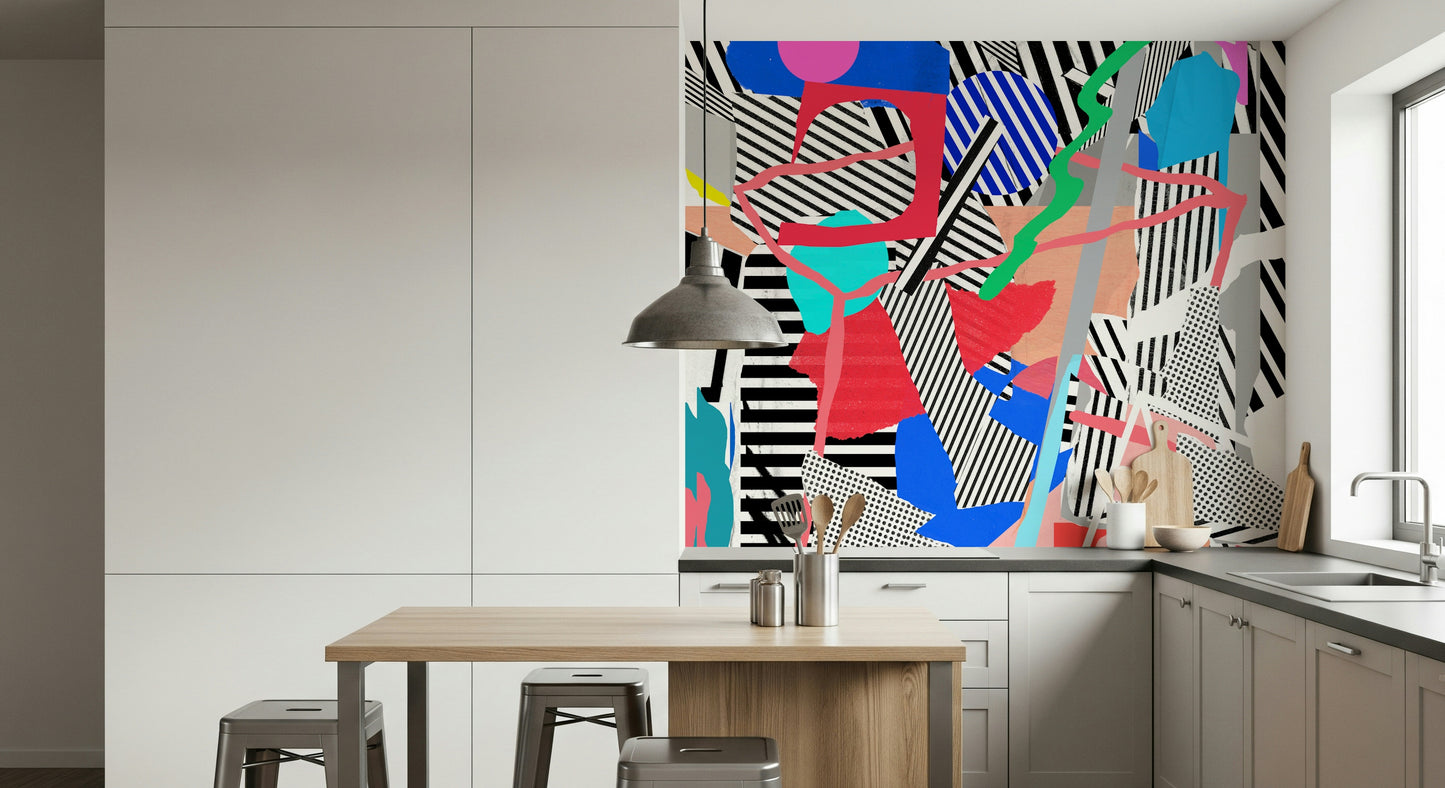 A calming abstract design wallpaper mural that defines a space.
