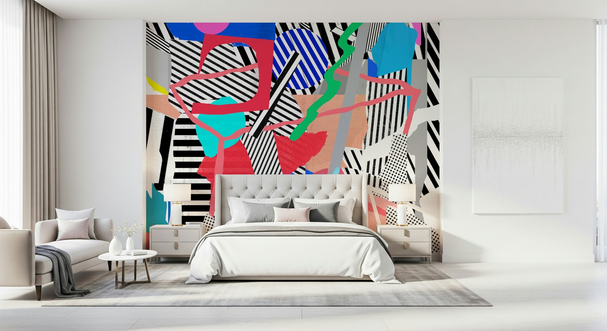 A beautiful abstract stripe wallpaper mural with chaotic, overlapping lines.