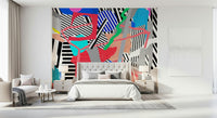 A beautiful abstract stripe wallpaper mural with chaotic, overlapping lines.