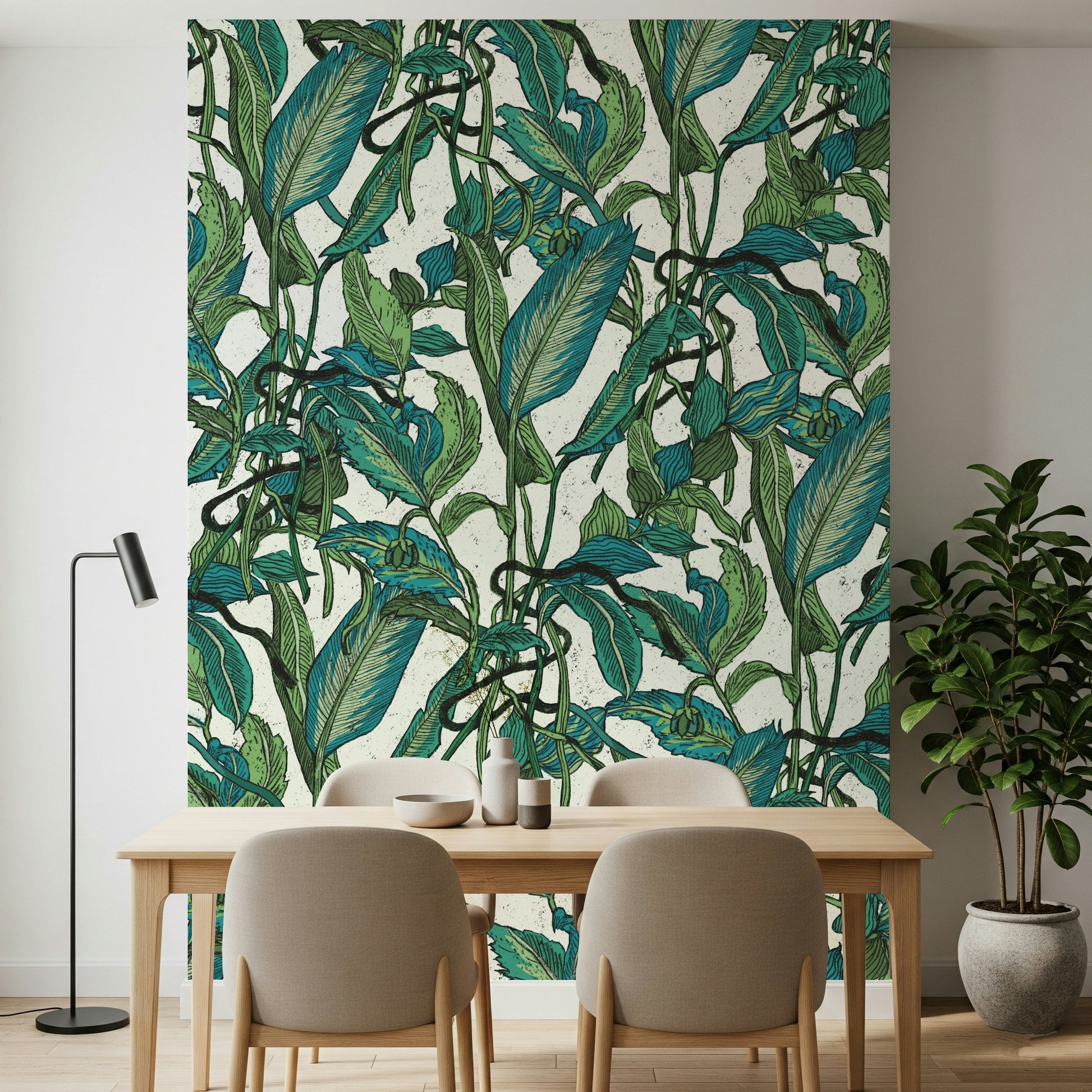A tranquil lush botanical wall mural for your decor.