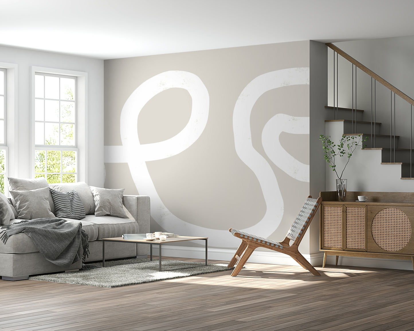 An artistic minimalist form mural for home decor.