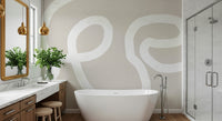 A peaceful modern abstract mural on decorative wallpaper.