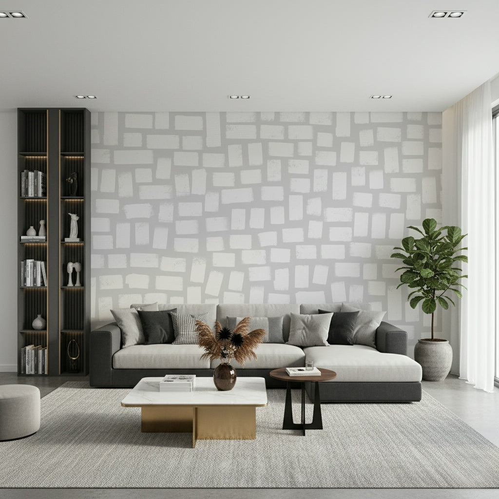 A graceful subtle pattern wall mural in cool, neutral tones.