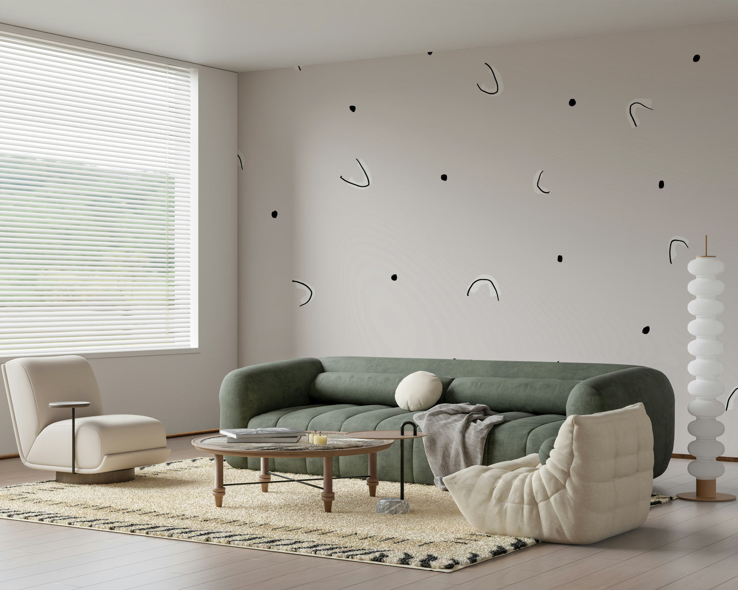 A contemplative gentle design wallpaper mural for a feature wall.