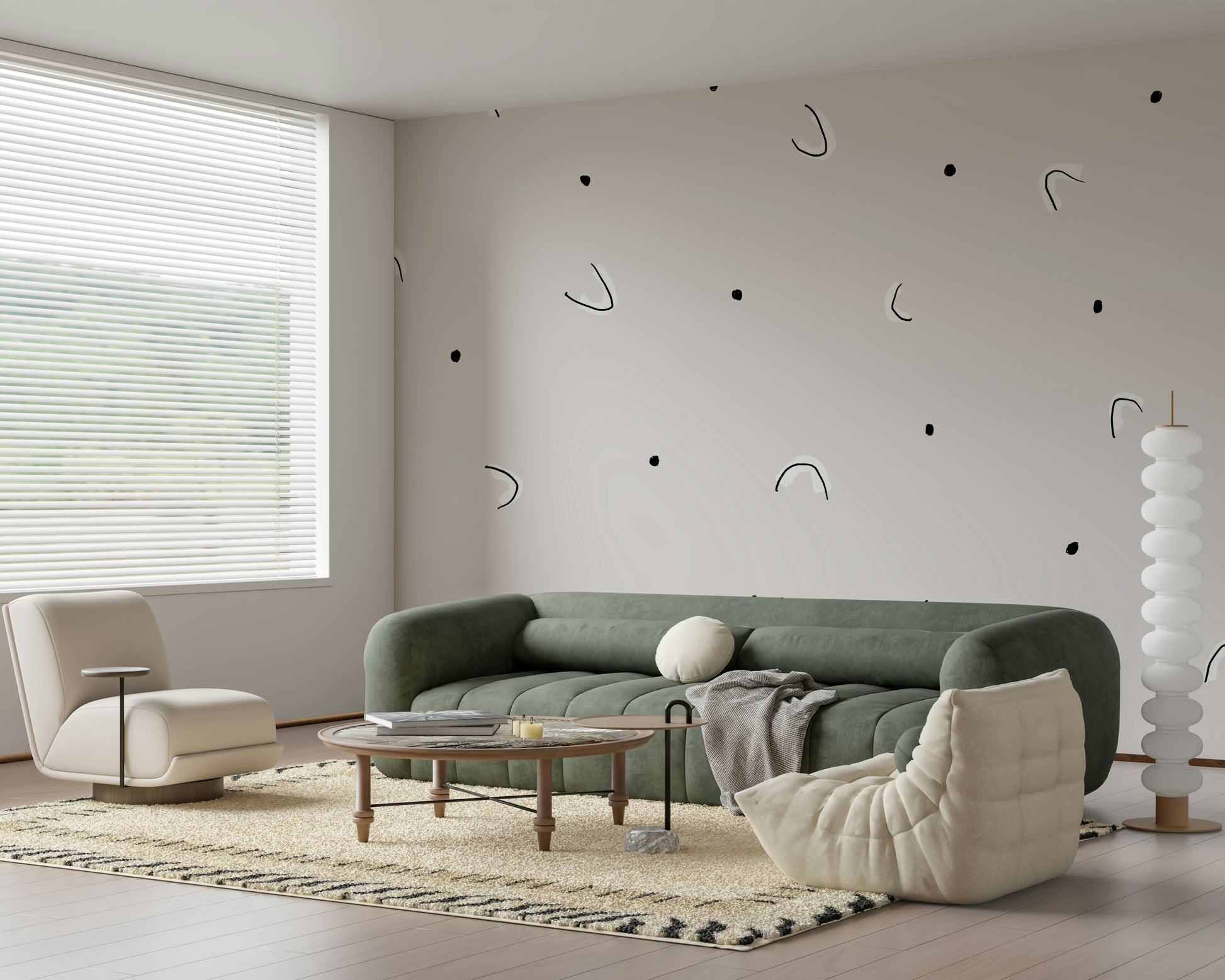 A contemplative gentle design wallpaper mural for a feature wall.