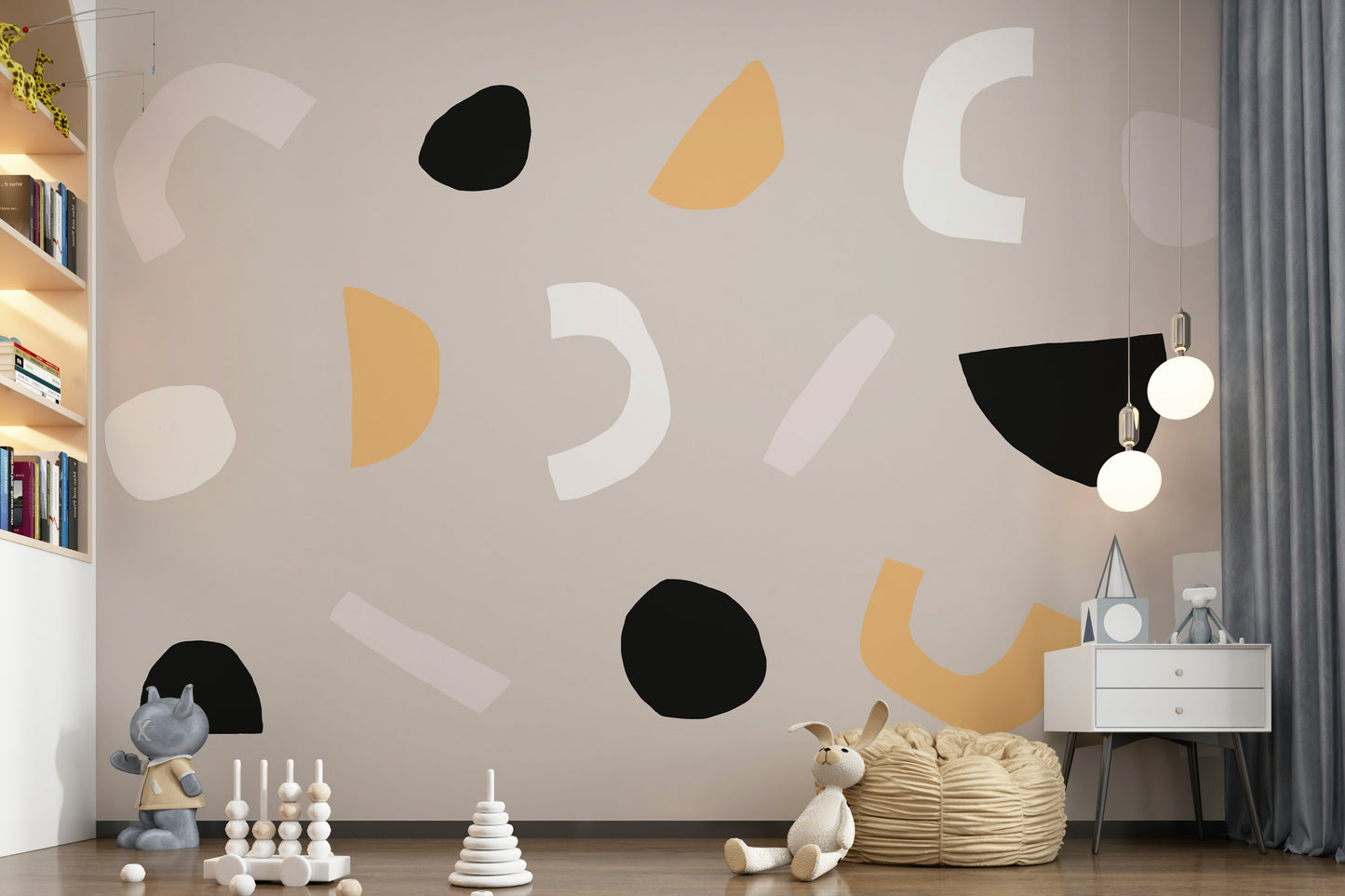 An artistic minimalist form mural for home decor.