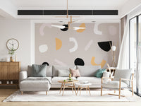 A peaceful geometric abstract mural on decorative wallpaper.