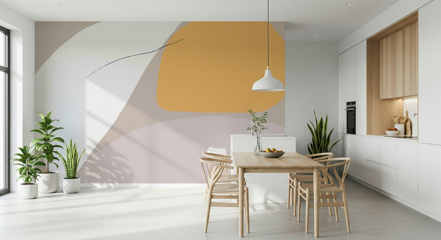 An artistic soft focus mural on minimalist wallpaper.