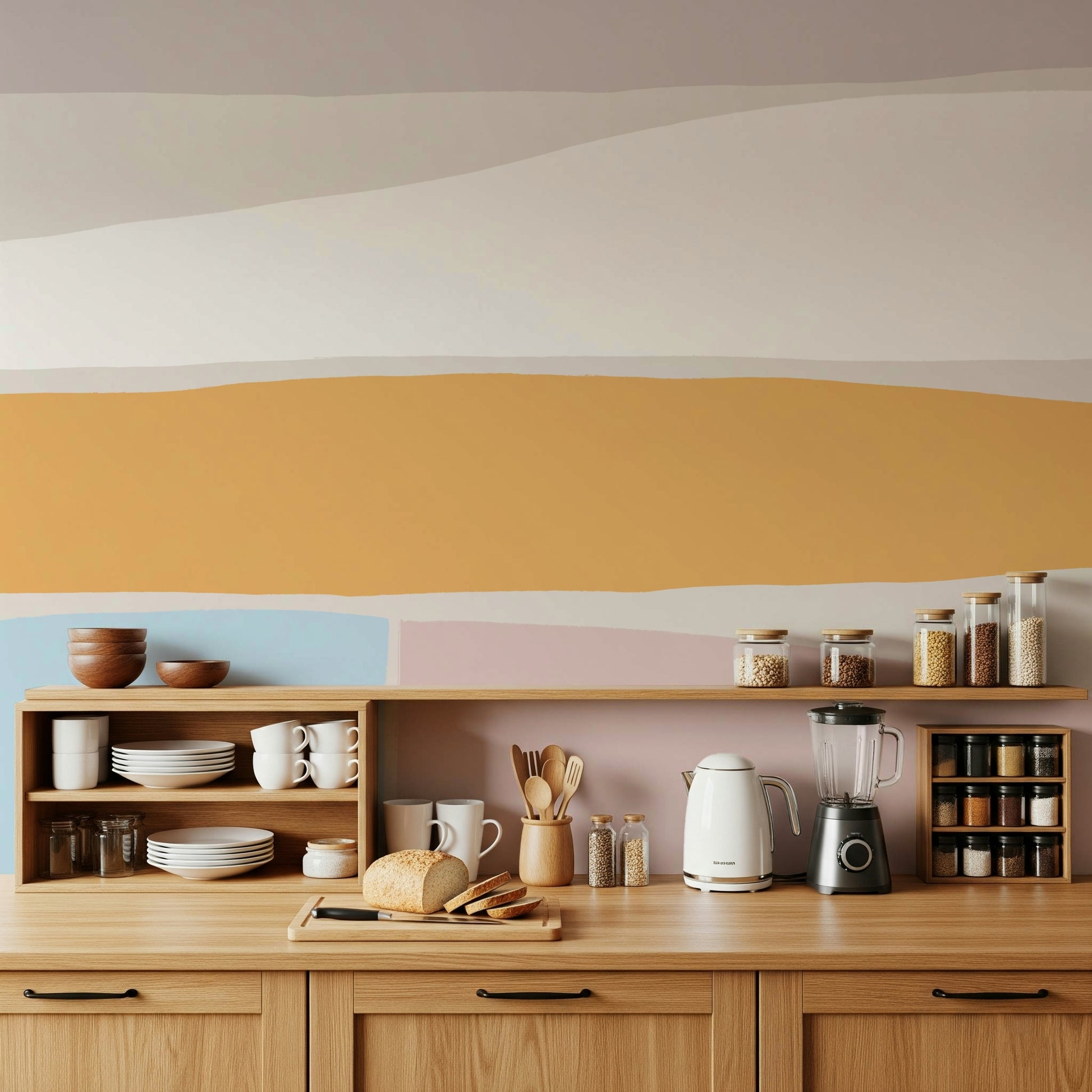 A beautiful modern art wall mural of abstract forms.