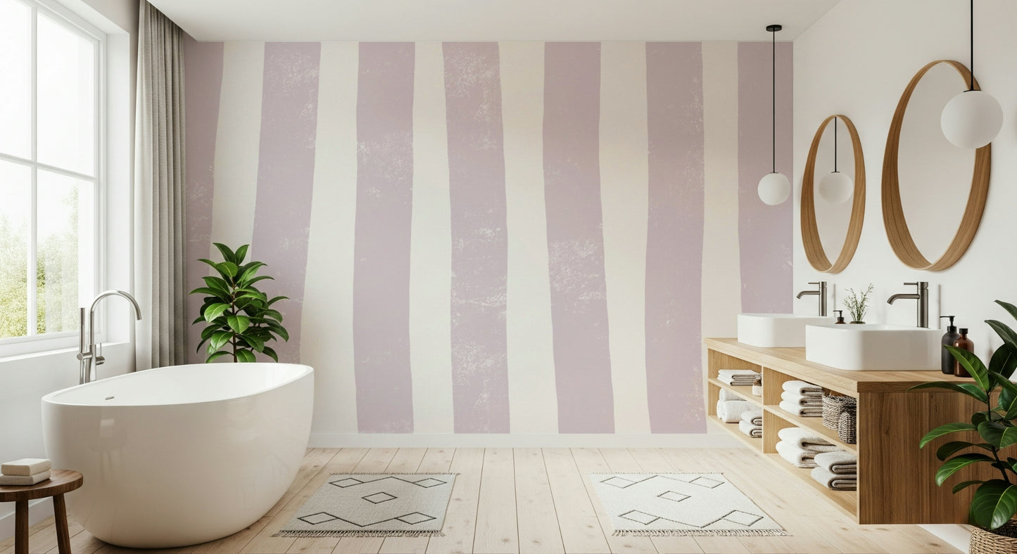 A peaceful modern abstract mural on decorative wallpaper.