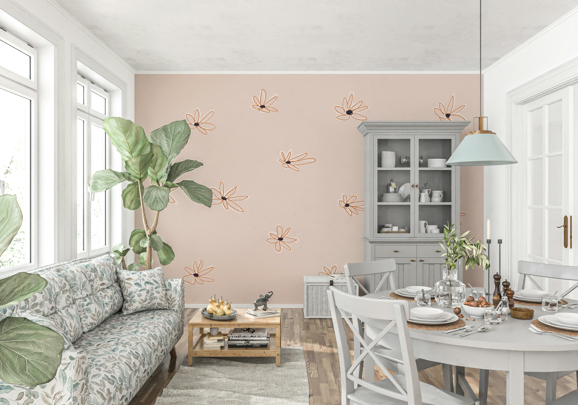 A serene simple flower wall mural for your decor.