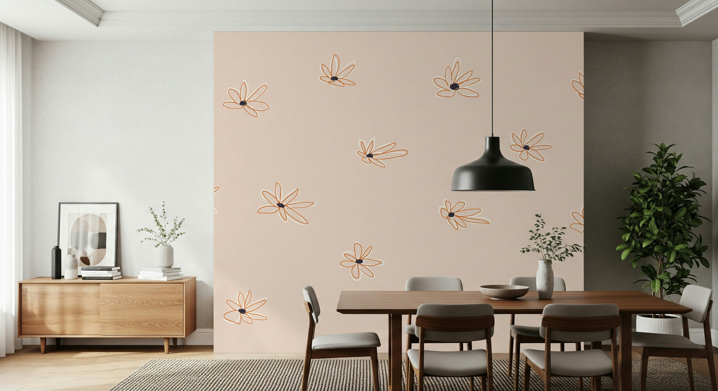 A calming floral design wallpaper mural that defines a space.