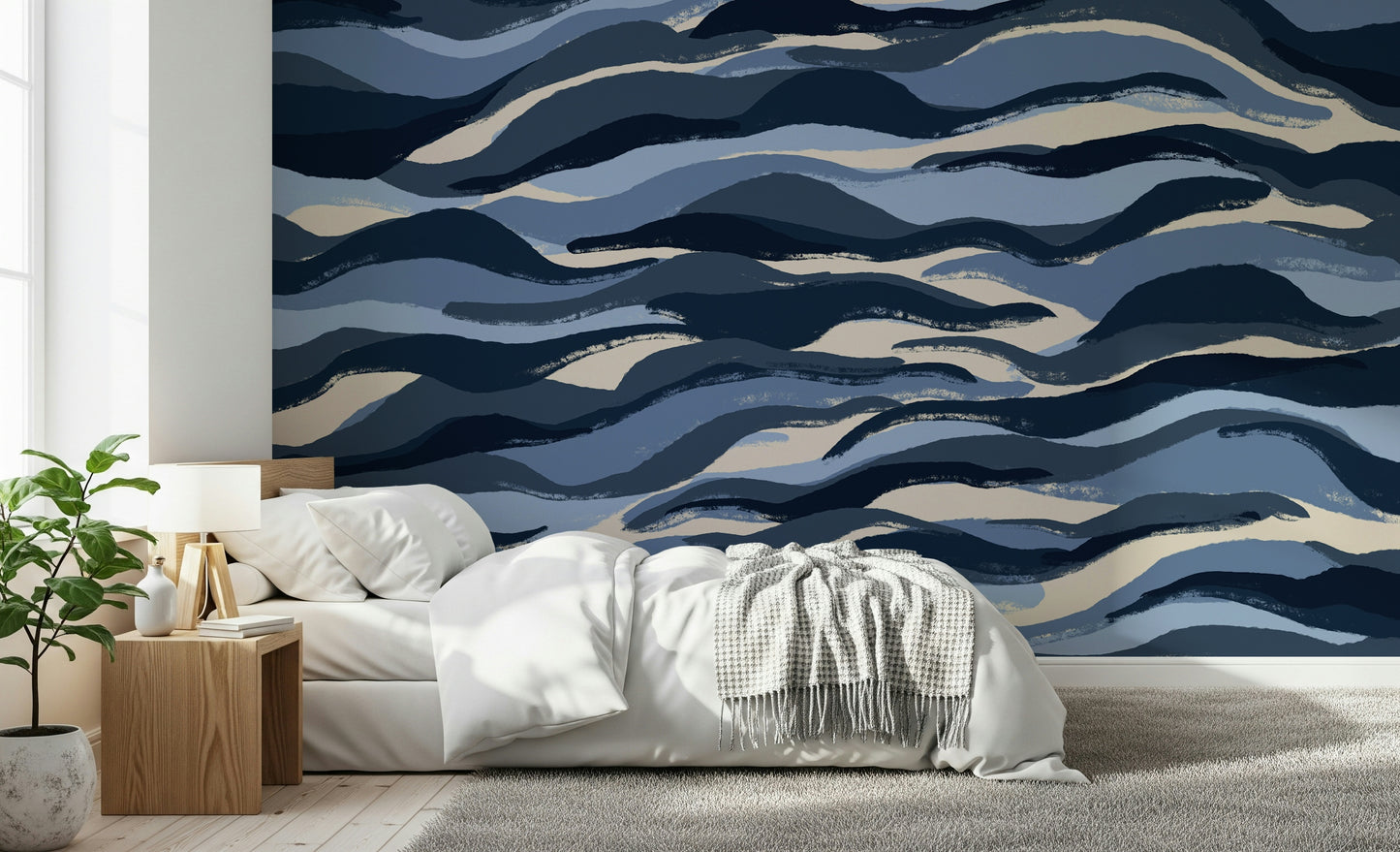 A graceful subtle pattern wall mural in cool, tranquil tones.