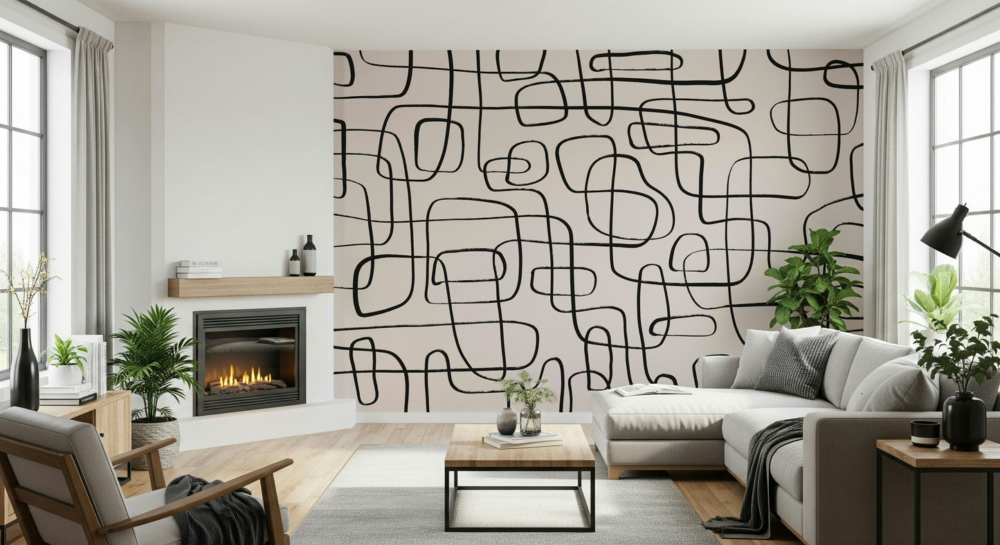An artistic minimalist form mural for home decor.