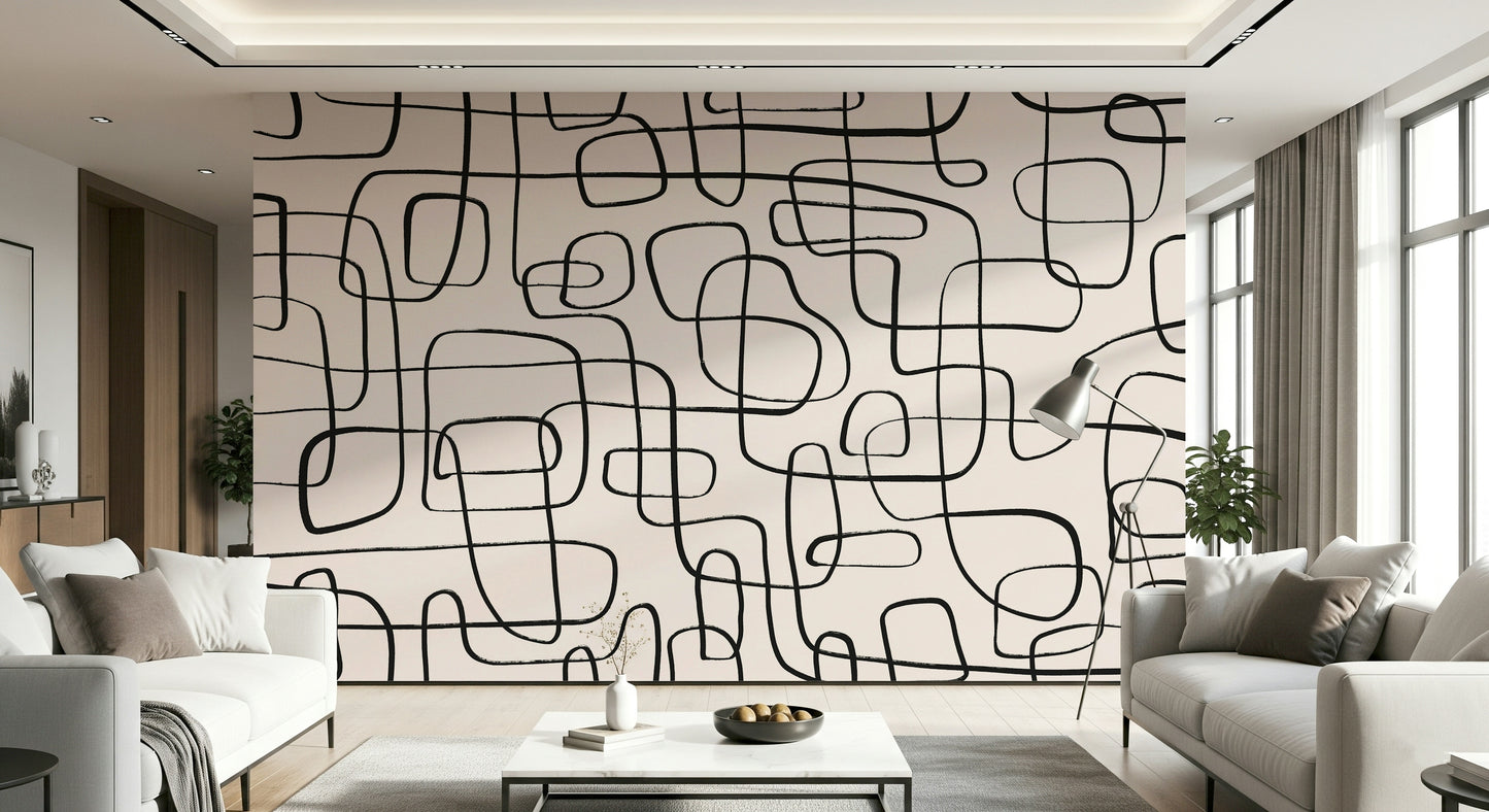A graceful subtle line wall mural in cool, natural tones.