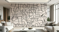 A graceful subtle line wall mural in cool, natural tones.
