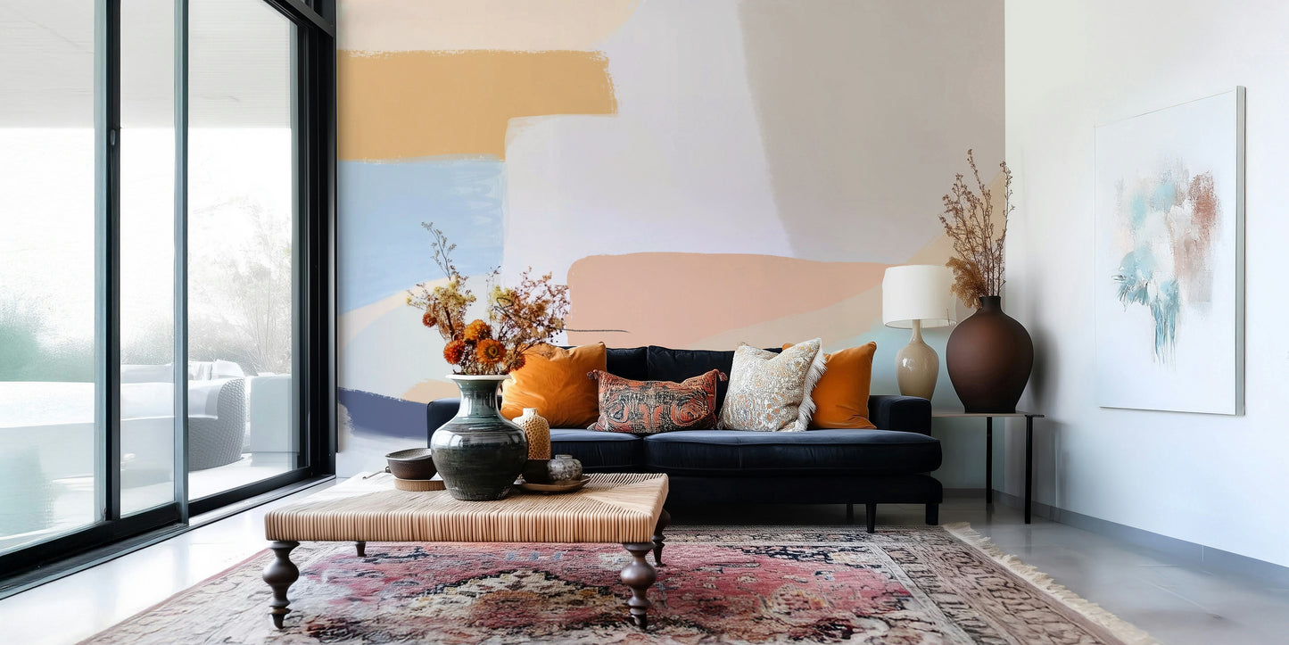 A graceful subtle pattern wall mural in cool, natural tones.