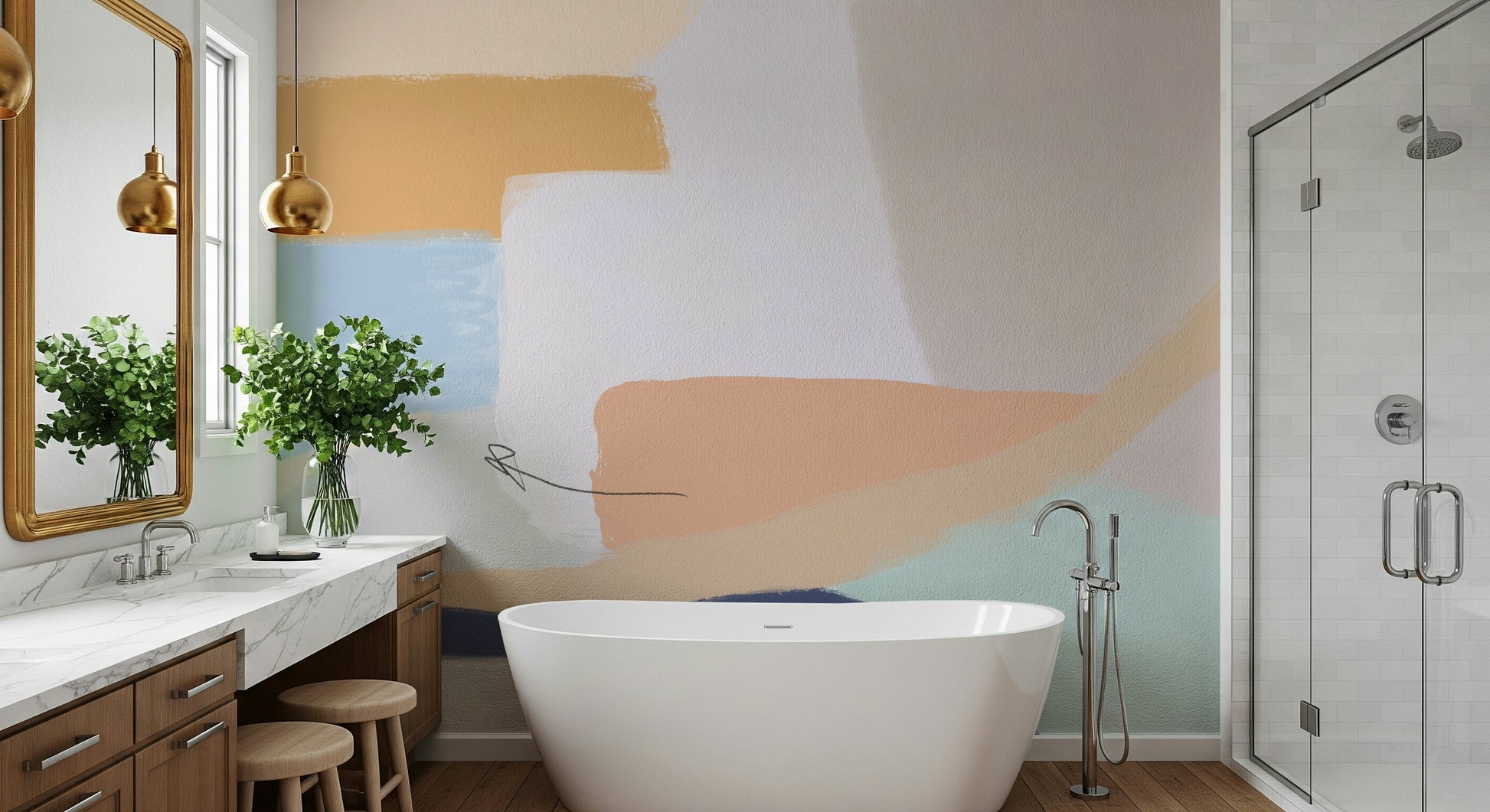 A beautiful modern art wall mural for a living room.