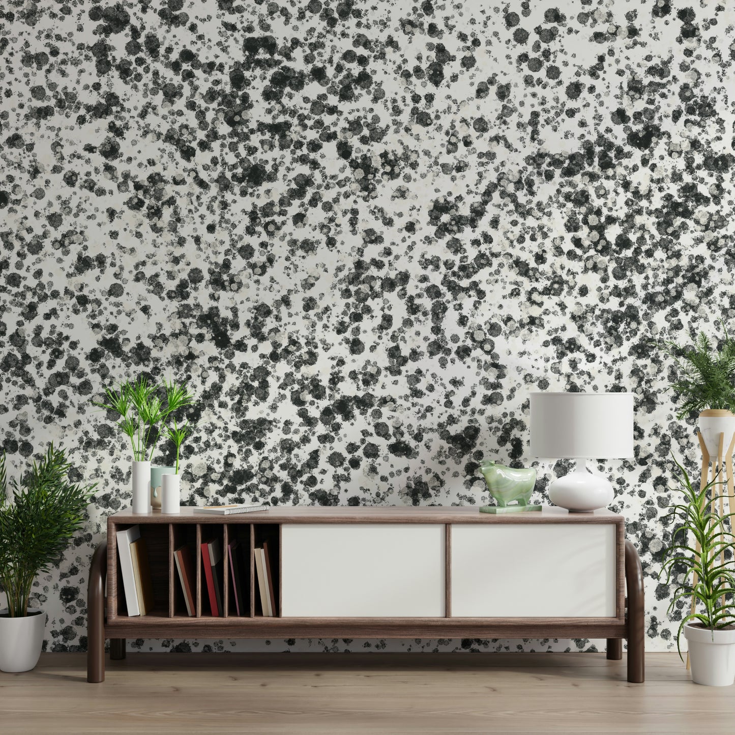 A graceful subtle energy wall mural in cool, abstract tones.