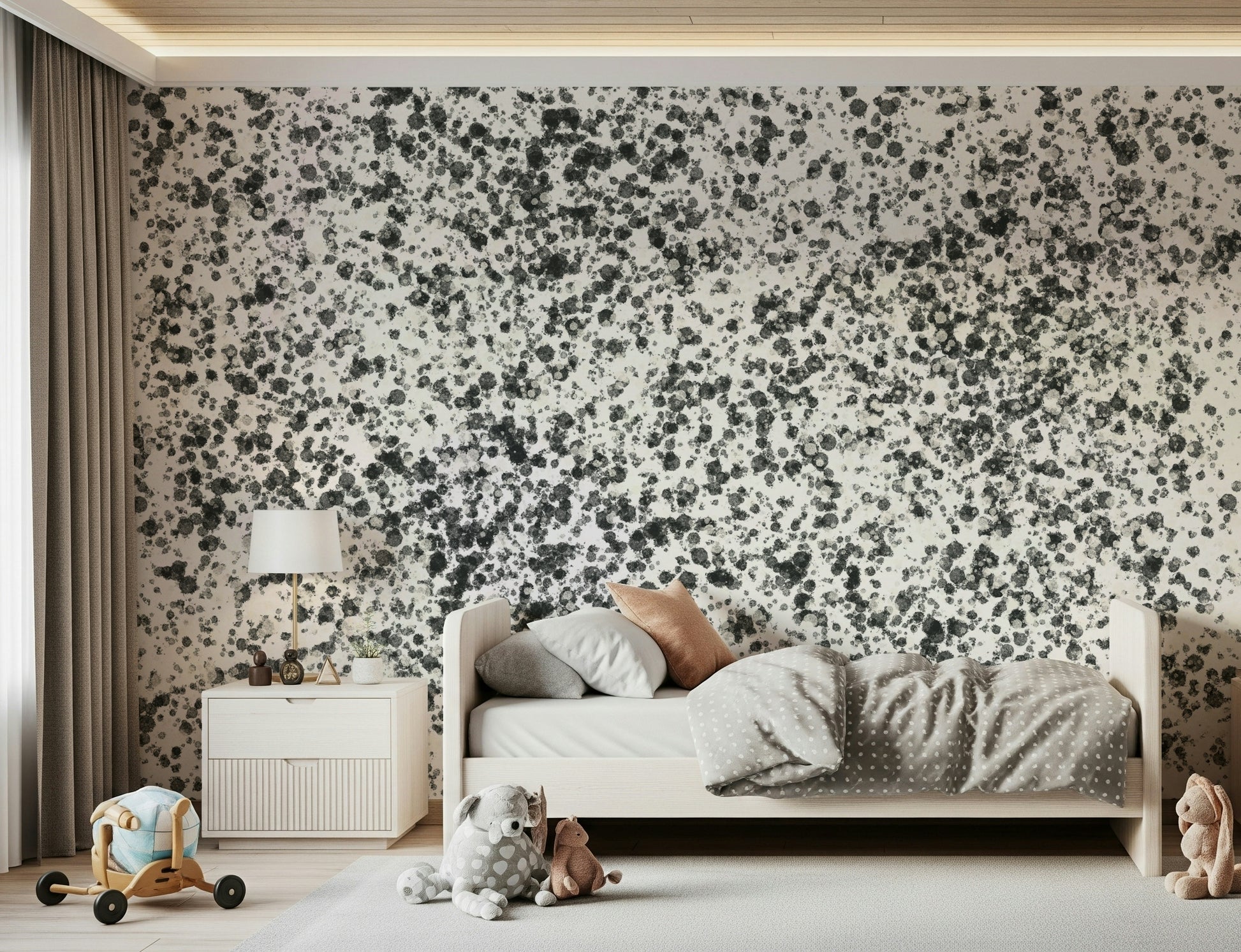 A calming abstract design wallpaper mural that defines a space.