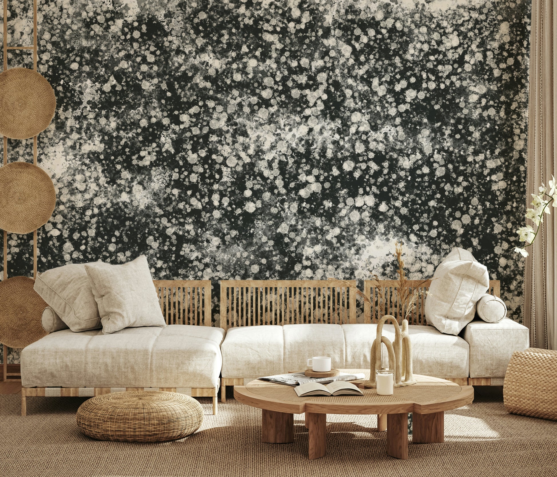 A calming modern pattern wallpaper mural that defines a space.