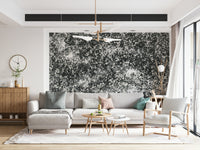 An artistic minimalist dot mural on geometric wallpaper.