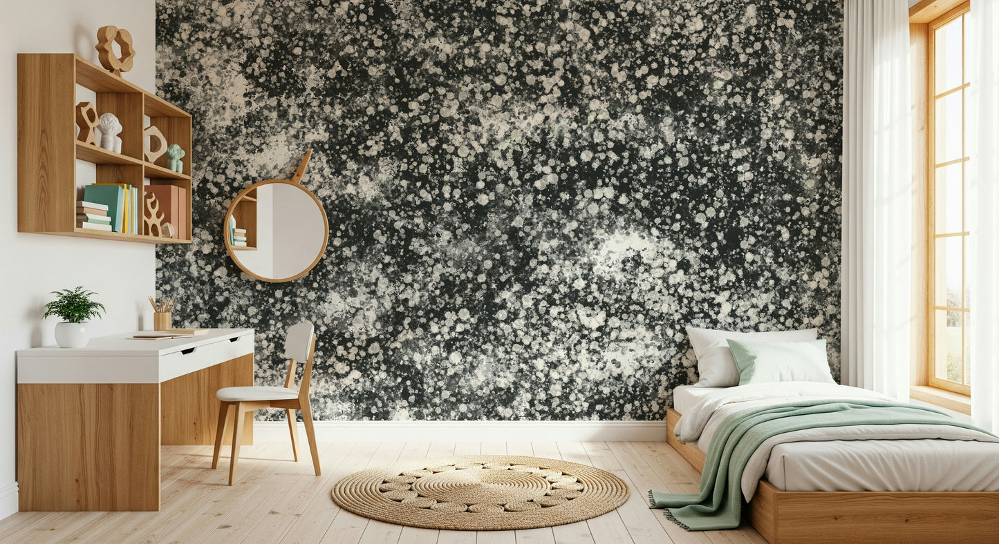 A serene subtle pattern wall mural in black and white tones.