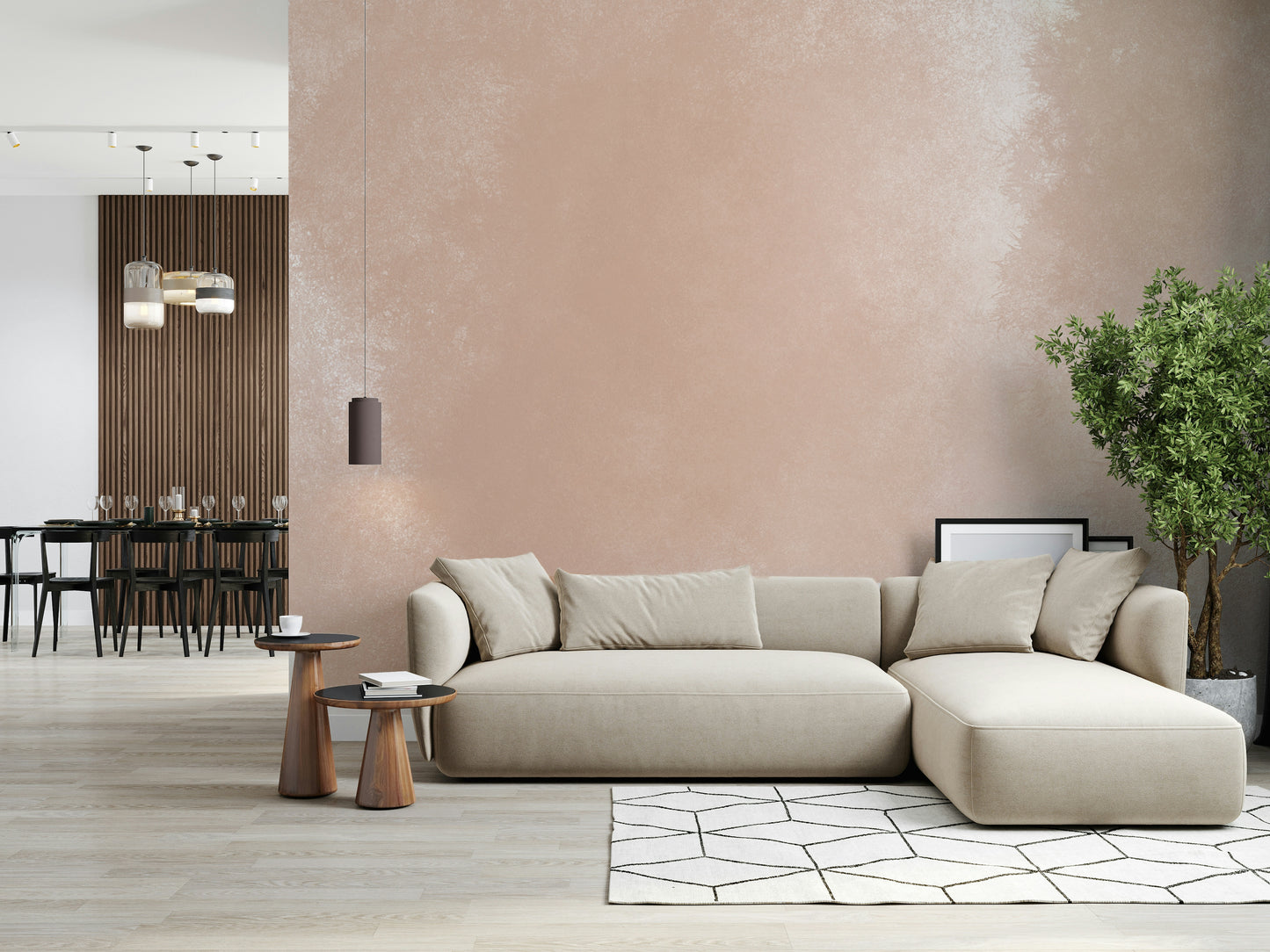A beautiful subtle terracotta wallpaper mural for a modern home.