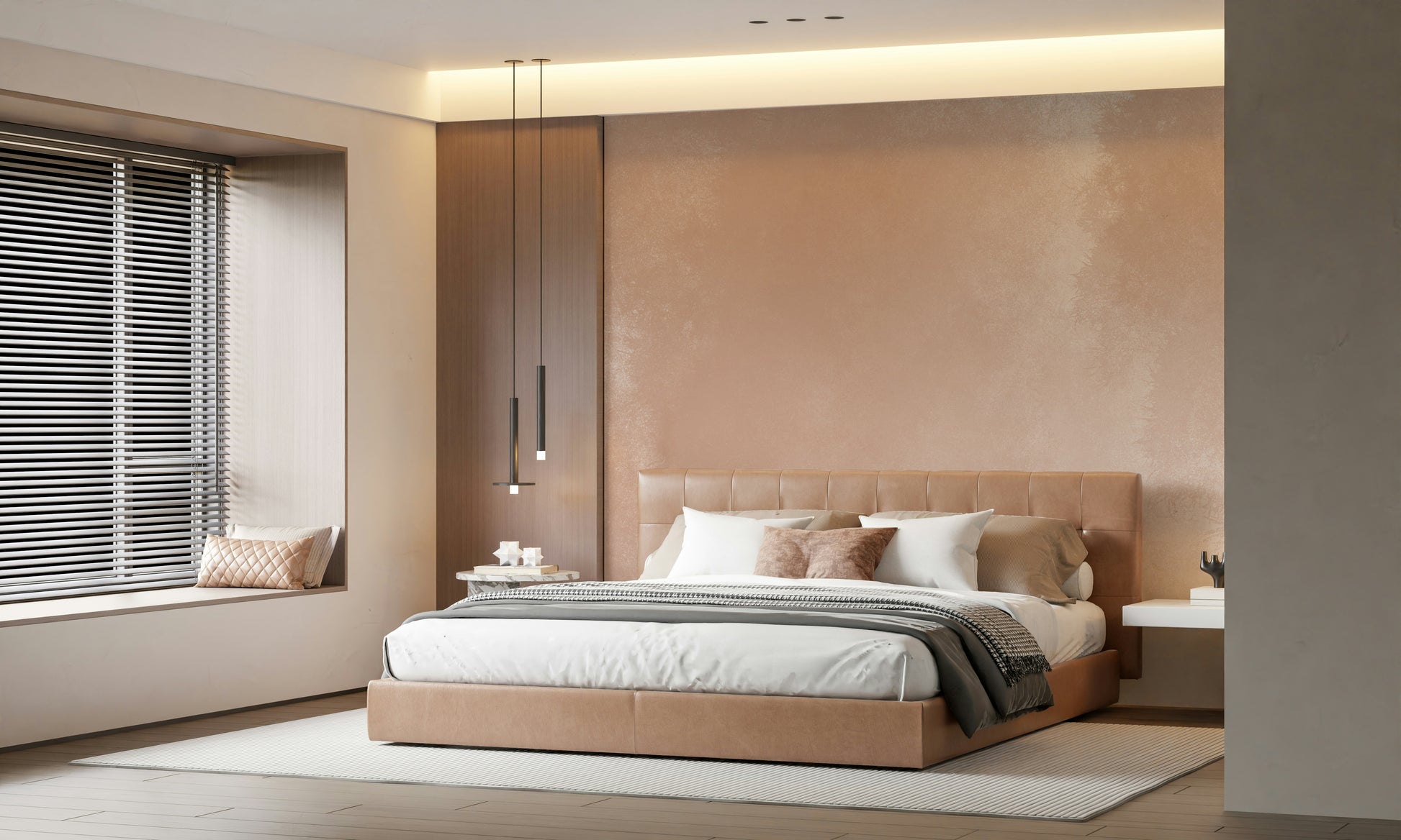 An artistic soft focus mural on minimalist wallpaper.