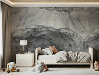 A peaceful whisper gray mural on decorative wallpaper.