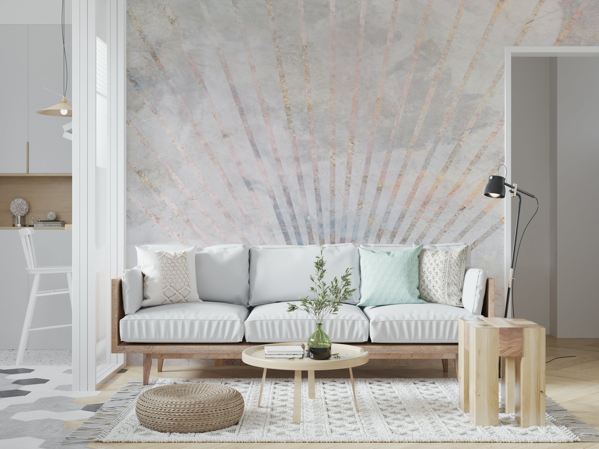 A beautiful modern stone wall mural for a living room.