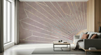 A serene abstract block wall mural with a radiant effect.