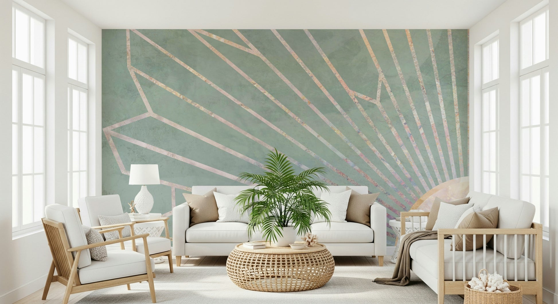An artistic minimalist form mural for home decor.