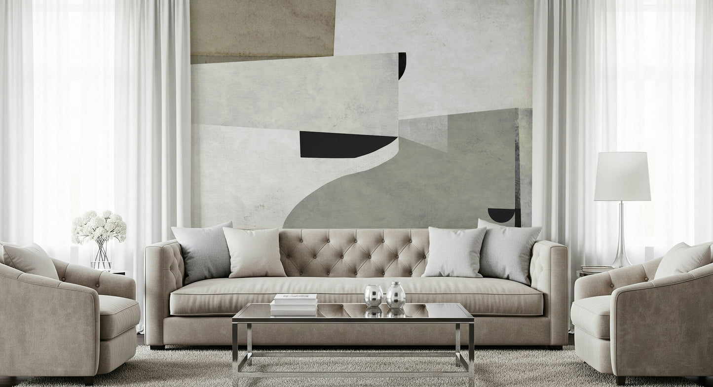 A graceful subtle pattern wall mural in cool, natural tones.