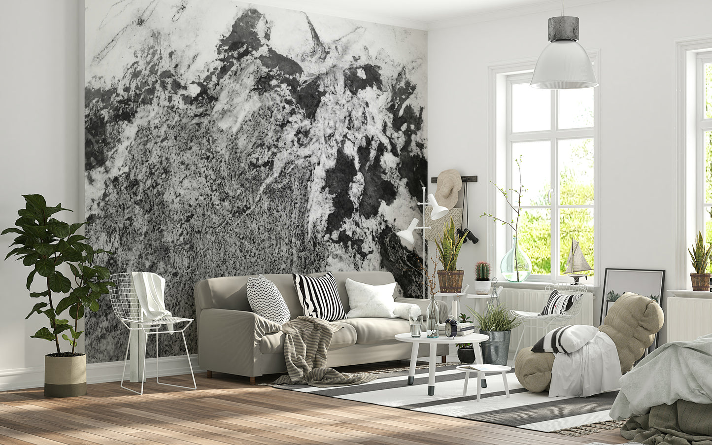 A beautiful modern art wall mural for a living room.
