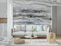 A calming abstract design wallpaper mural that defines a space.