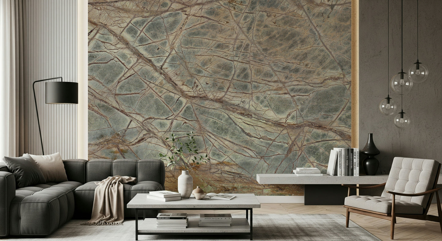 A beautiful forest green marble wallpaper mural with natural veining.