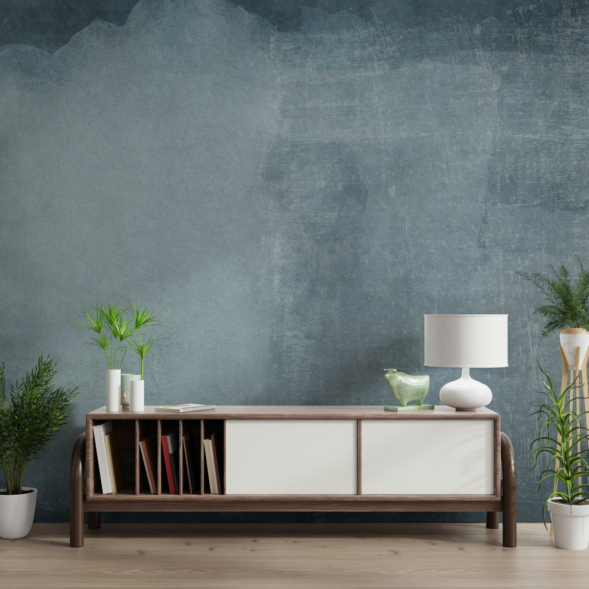 An artistic soft focus mural on minimalist wallpaper.