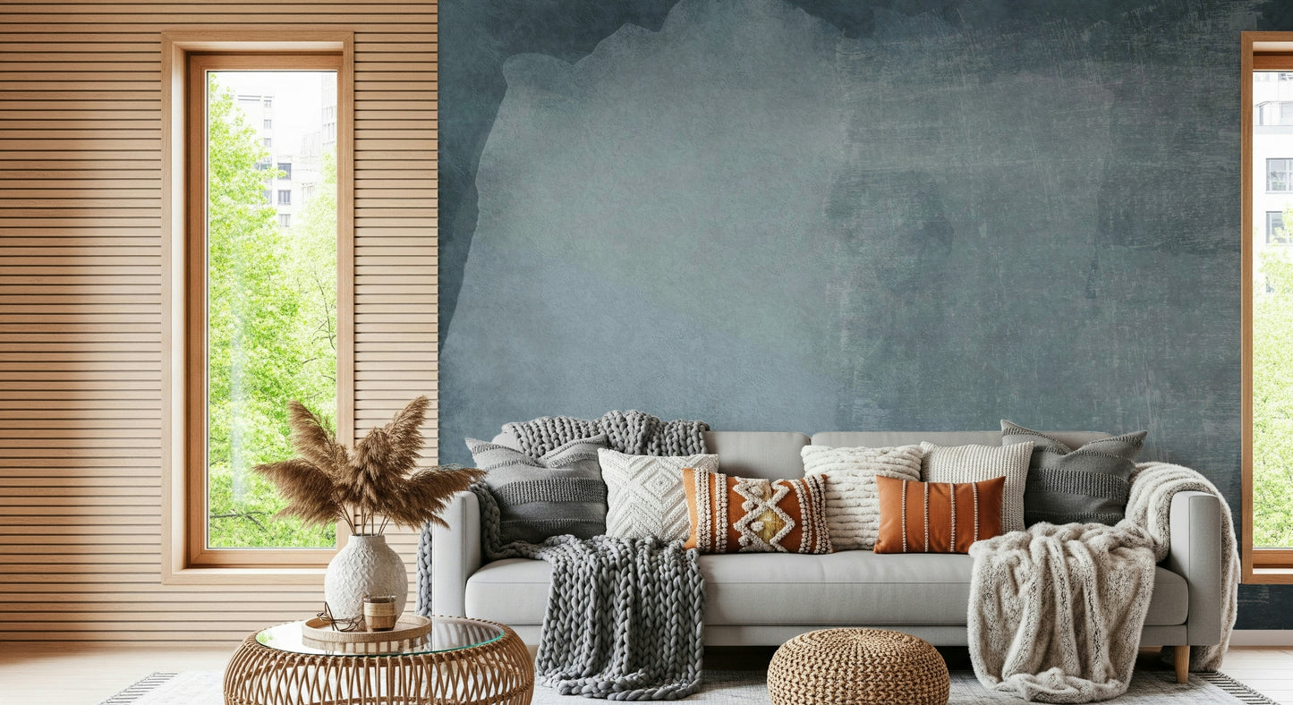 A peaceful modern abstract mural on decorative wallpaper.