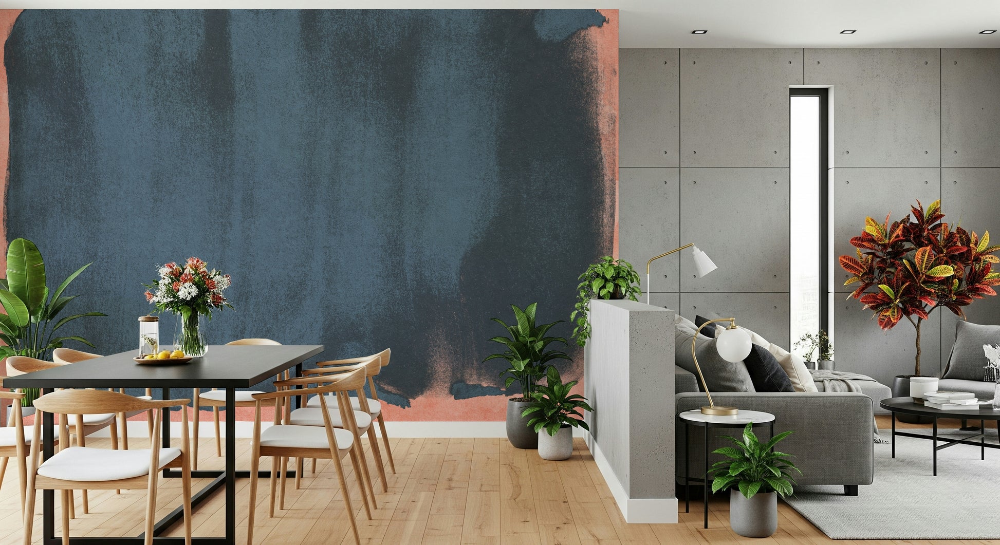 A beautiful modern art wall mural of delicate lines.