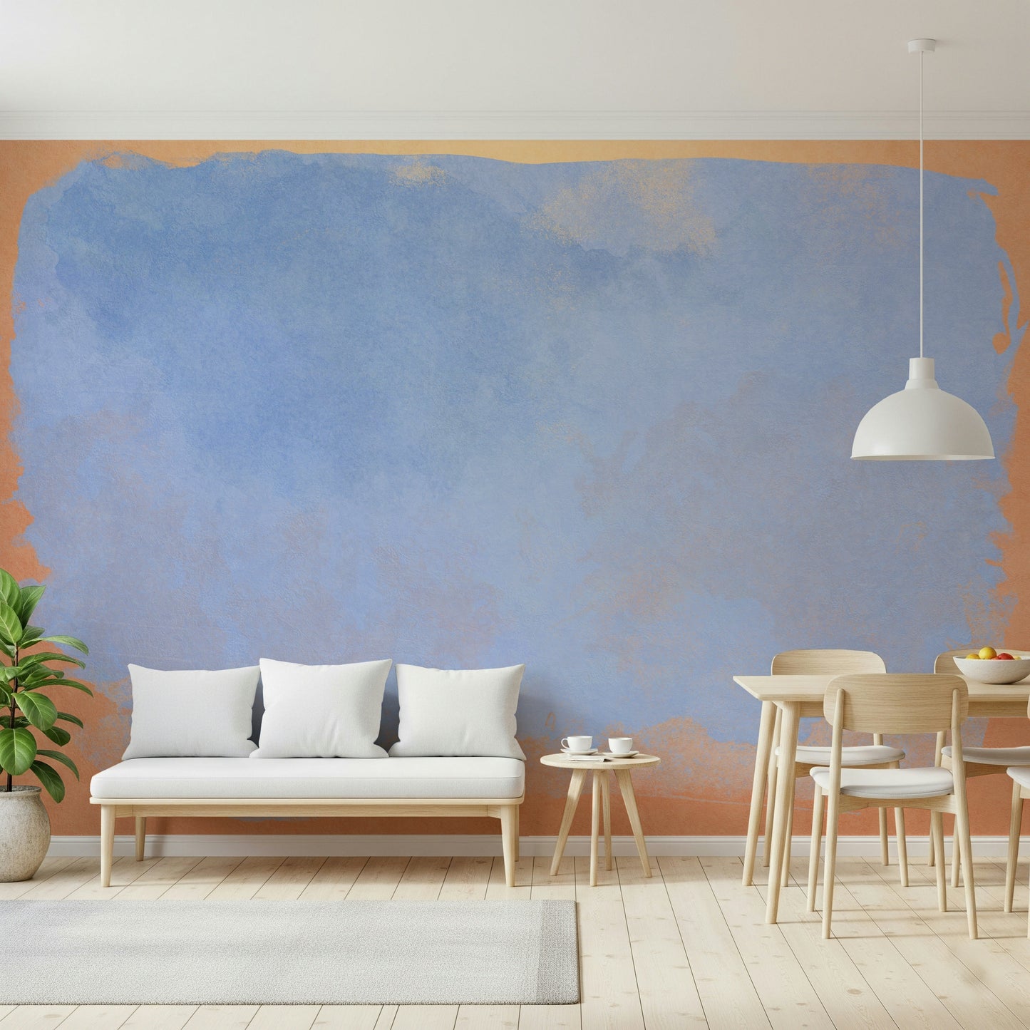 An artistic soft focus mural on minimalist wallpaper.