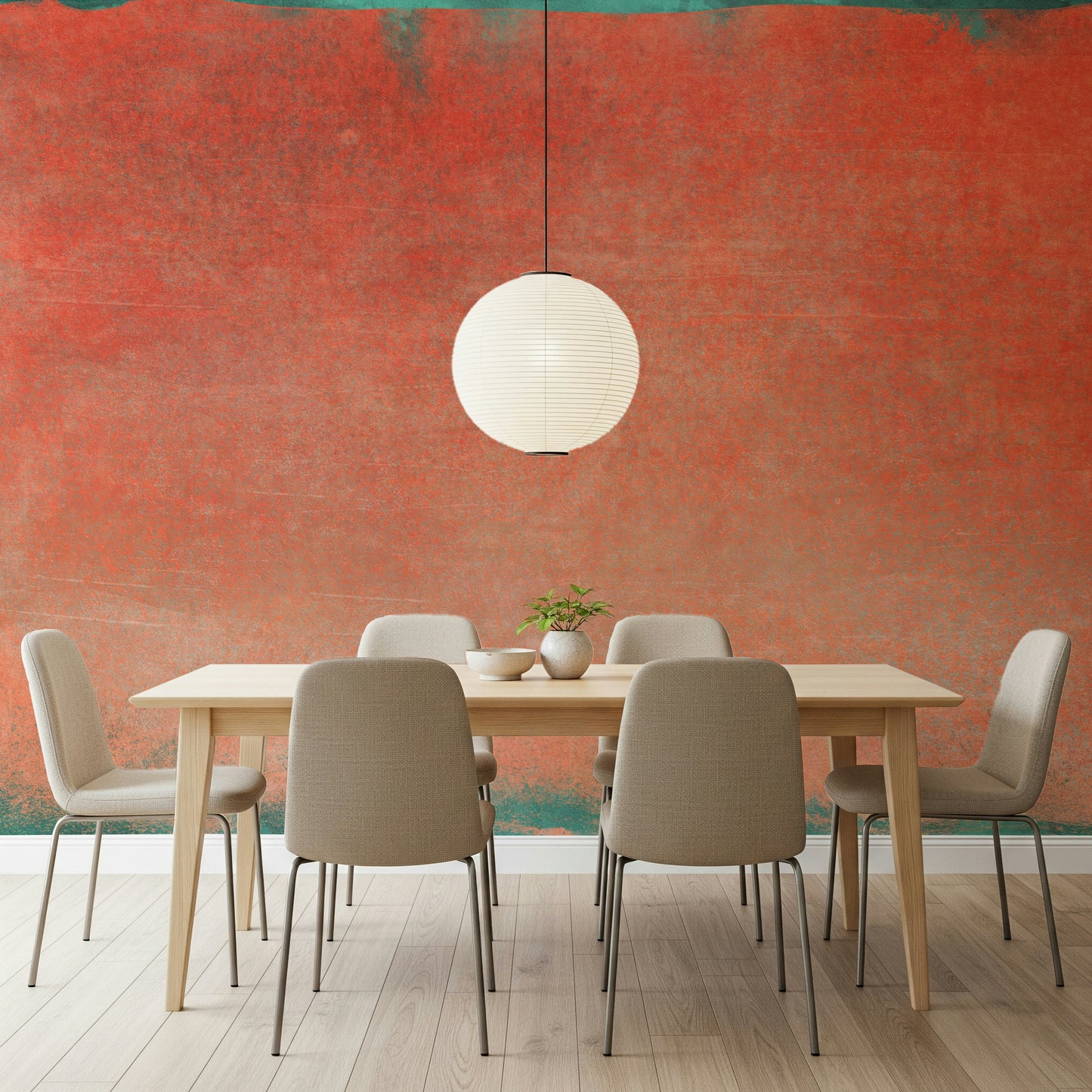 A calming modern design wallpaper mural that defines a space.