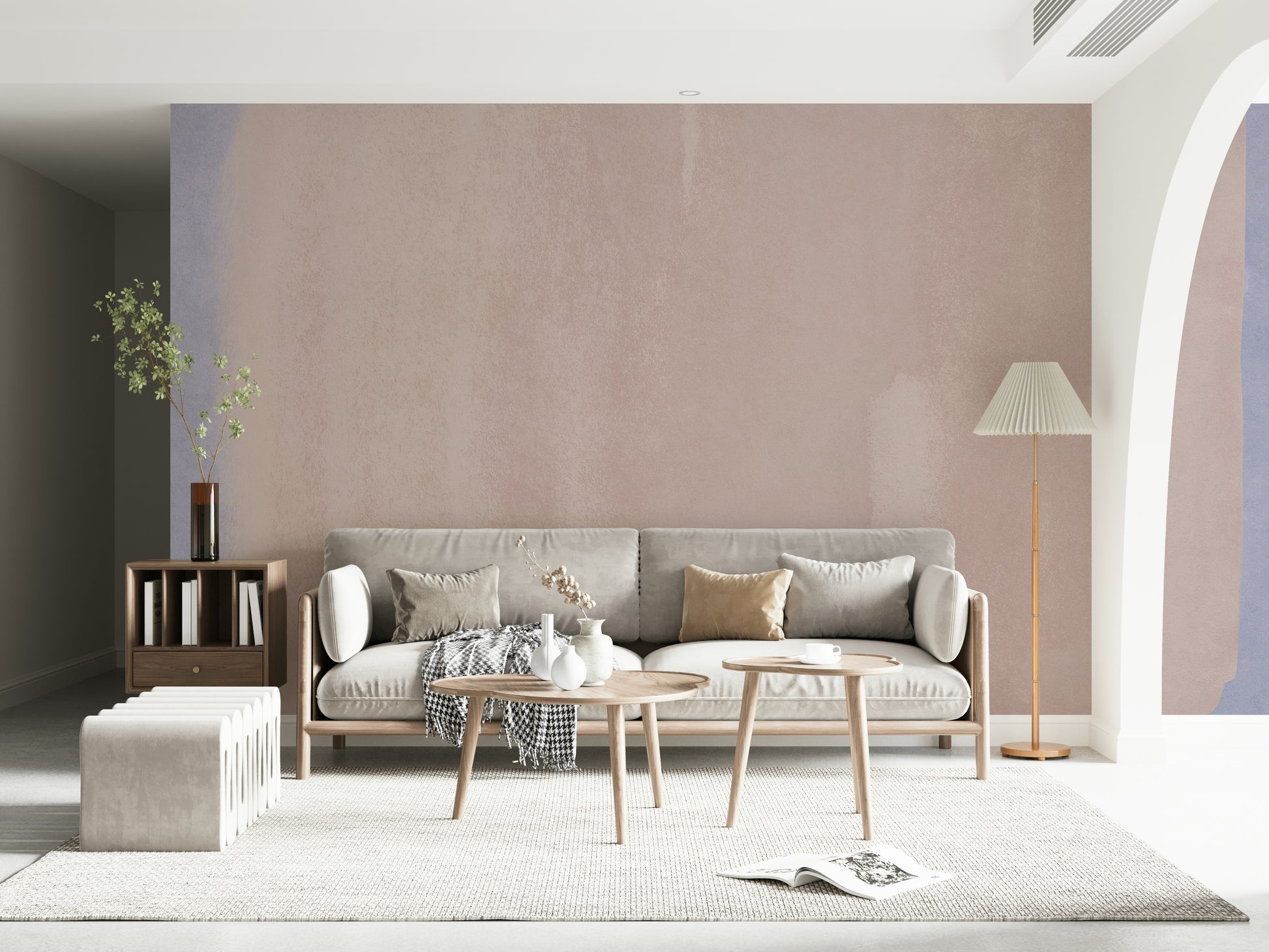 An artistic soft focus mural on minimalist wallpaper.