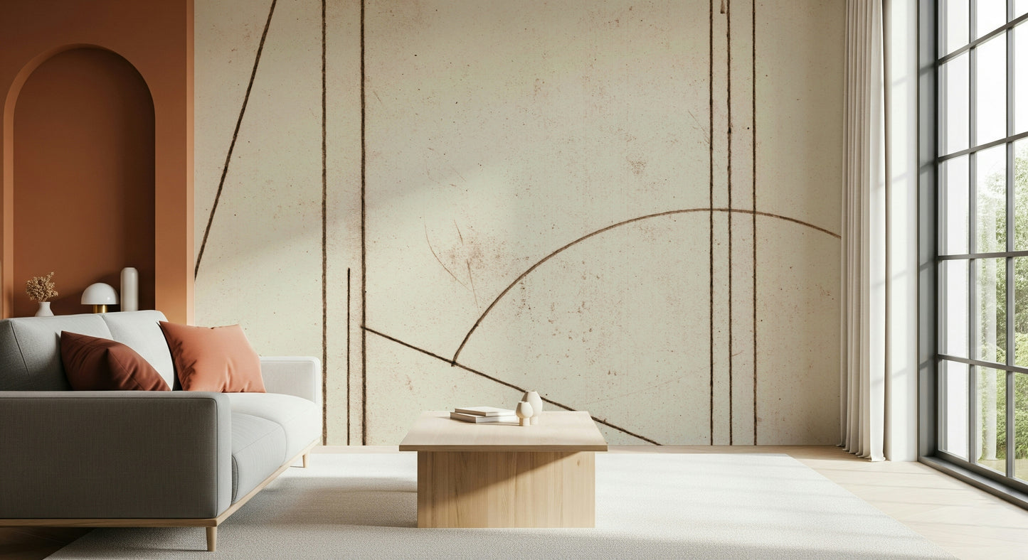 An artistic minimalist form mural for home decor.