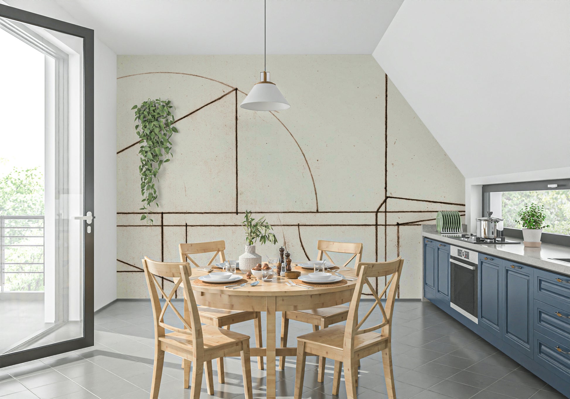 A contemplative gentle design wallpaper mural for a feature wall.